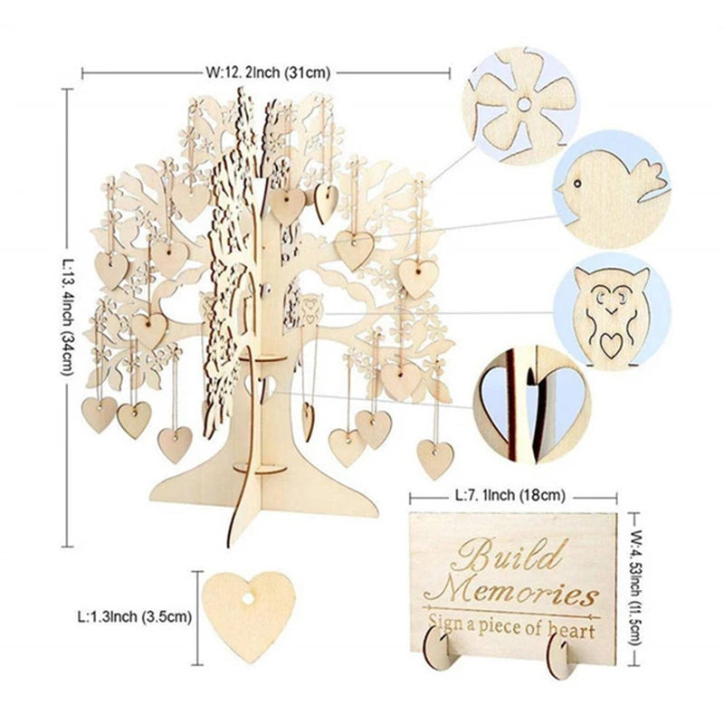 Wedding Party signing card signature wishing tree Guest Book Tree Wooden love Hearts Pendant Drop Ornaments Party Decoration