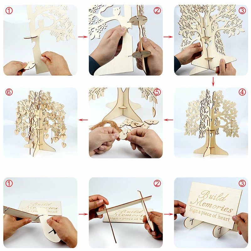 Wedding Party signing card signature wishing tree Guest Book Tree Wooden love Hearts Pendant Drop Ornaments Party Decoration