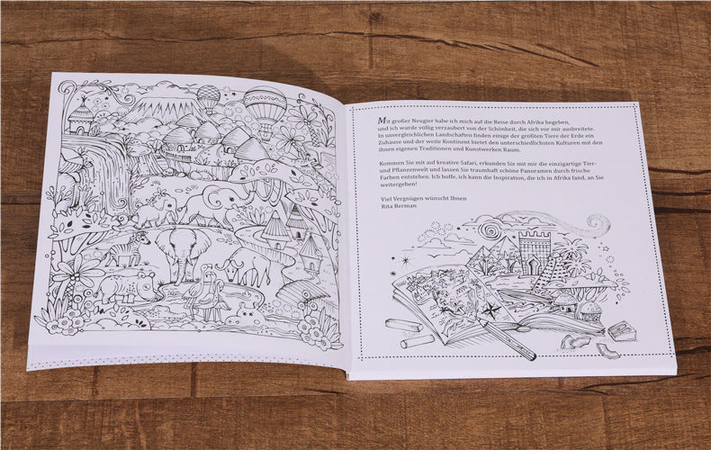 African Travel Coloring Book Color and Enjoyment Adult Relieve Stress Graffiti Painting Drawing Book