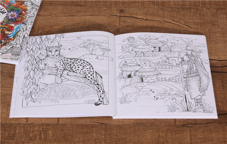African Travel Coloring Book Color and Enjoyment Adult Relieve Stress Graffiti Painting Drawing Book