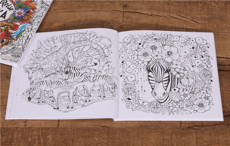 African Travel Coloring Book Color and Enjoyment Adult Relieve Stress Graffiti Painting Drawing Book
