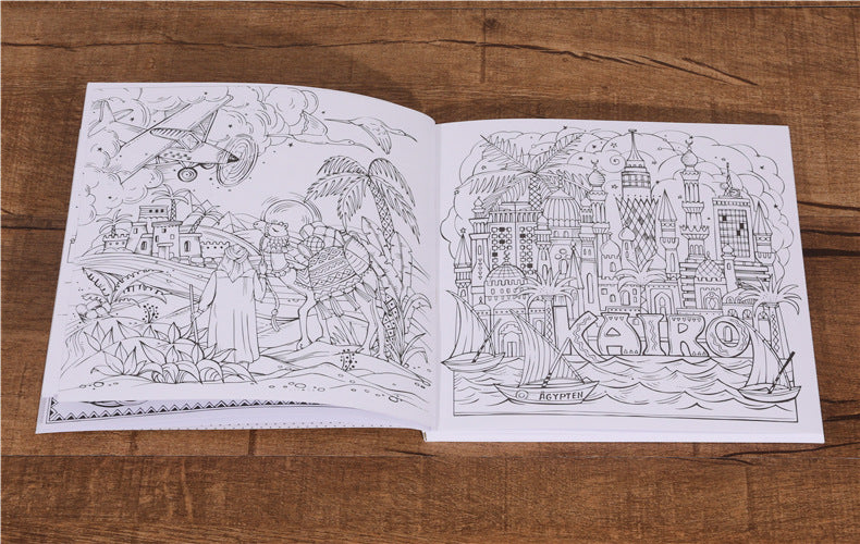 African Travel Coloring Book Color and Enjoyment Adult Relieve Stress Graffiti Painting Drawing Book