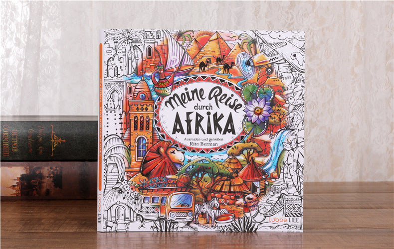 African Travel Coloring Book Color and Enjoyment Adult Relieve Stress Graffiti Painting Drawing Book
