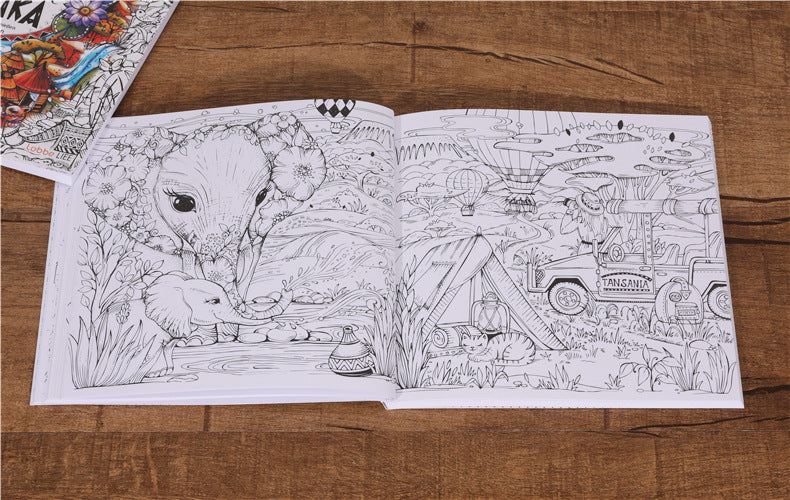 African Travel Coloring Book Color and Enjoyment Adult Relieve Stress Graffiti Painting Drawing Book