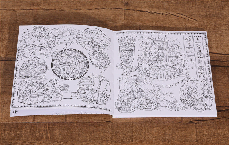 African Travel Coloring Book Color and Enjoyment Adult Relieve Stress Graffiti Painting Drawing Book