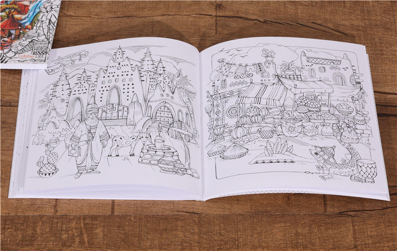 African Travel Coloring Book Color and Enjoyment Adult Relieve Stress Graffiti Painting Drawing Book