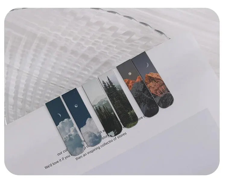 2Pcs Magnetic Bookmark Beautiful Scenery Clouds Simple Literary Pattern Bookmark Reading Tool School Office Supplies Accessory