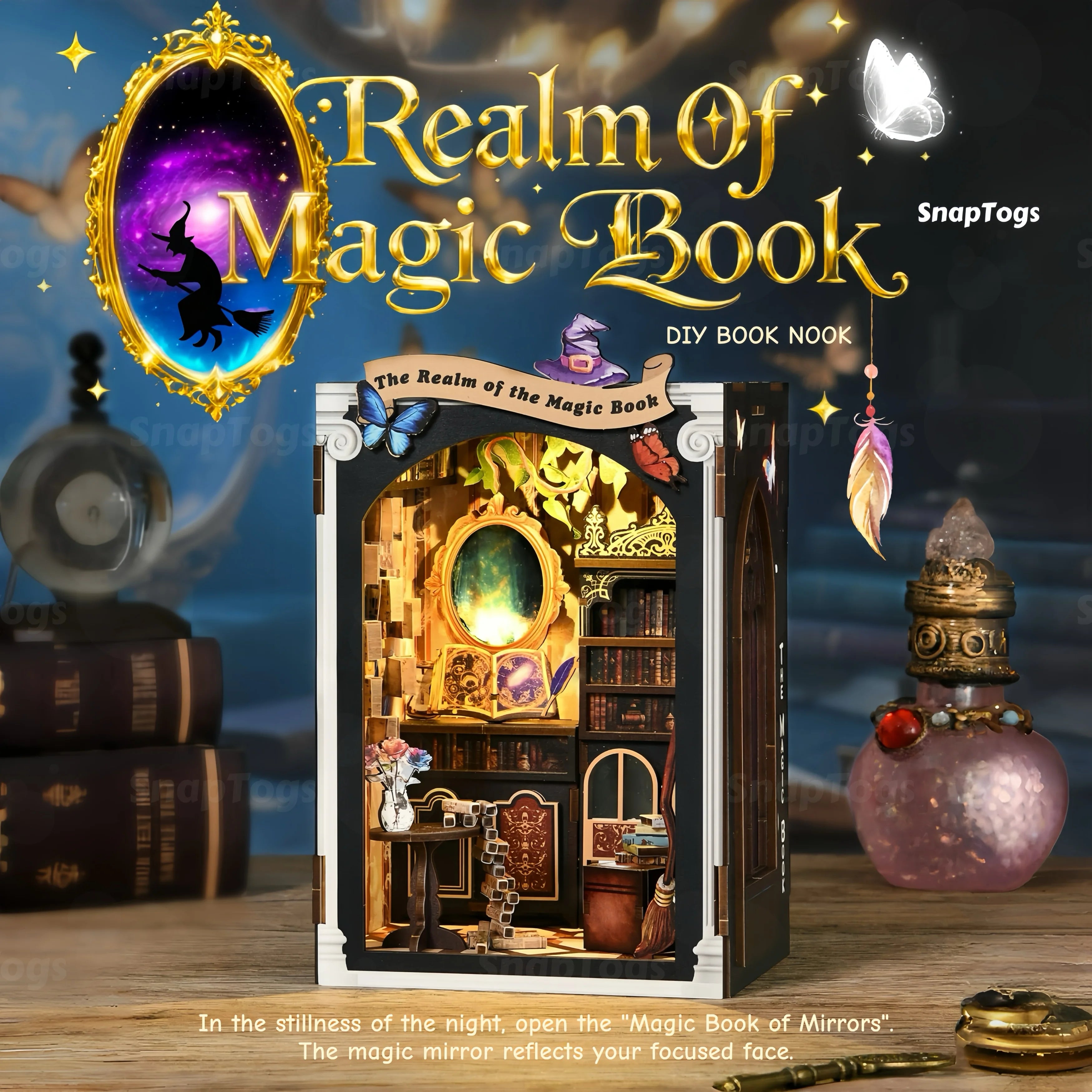 SnapTogs Enchanting DIY Miniature House Vintage Doll House & Tiny House Craft Kits 3D Wooden Puzzle Set for Book Nook & Roombox