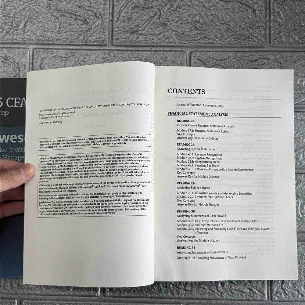 2025 CFA Level 1 SchweserNotes Fimancial Statement Analysis and Equity Investments,Quantitative Methods, English Notes Books