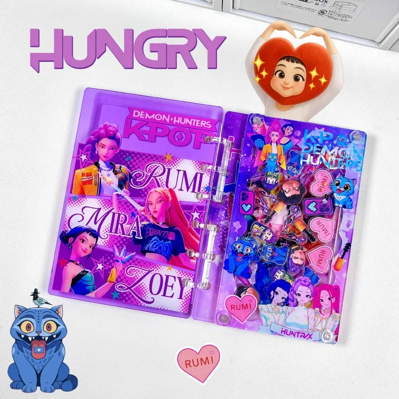 Kpop DDemon Hunter Notebook Acrylic Loose Leaf A7 Notebook Creative Rumi Mira Zoey Saja Cartoon DIY Notebook Student Stationery