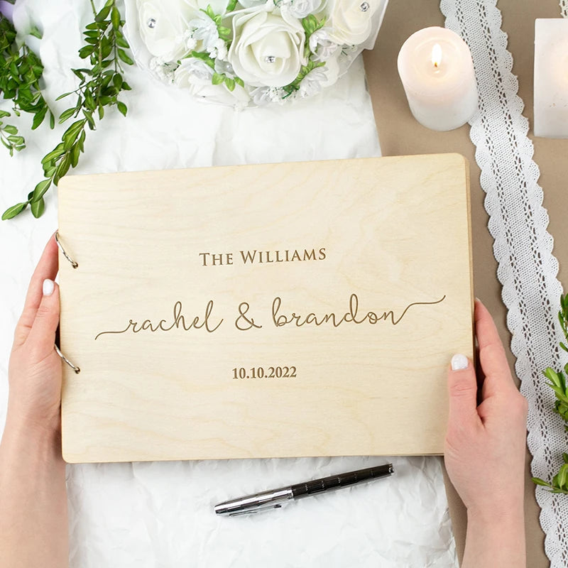 Personalised Wedding Wooden Guest Book Rustic A5/A4 Sign-in Book Mr Mrs Photo Album Wedding Keepsake Engagement Anniversary Gift