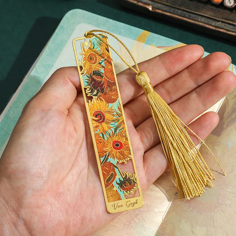 Flowers Glimpse Series Bookmark Creative Retro Famous Painting Metal Handbook Pendant Reading Book Clip Gift Cute