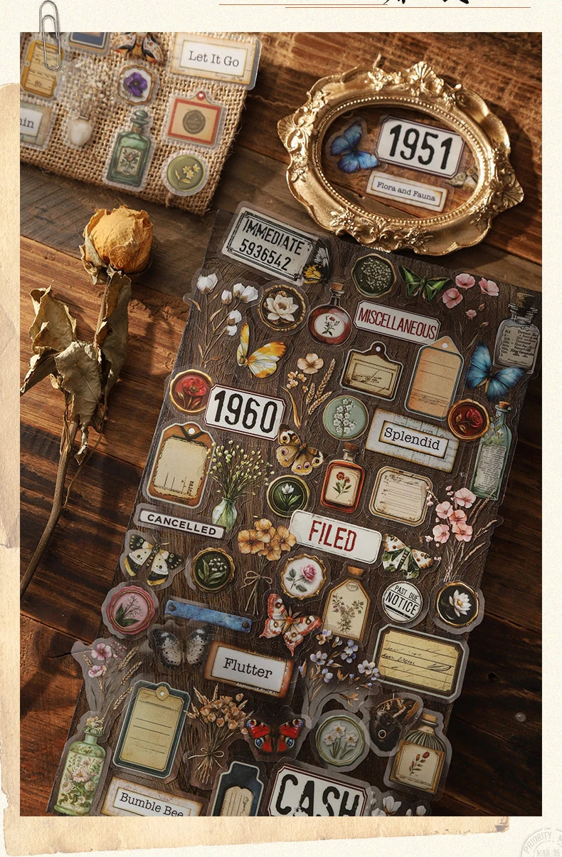 JIANWUDream of Delirium Series Vintage Flower Butterfly Label Landscape Material Collage PET Sticker Creative Journal Stationery