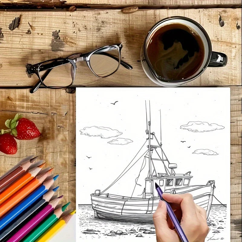 28 Pages Charming Seas Coloring Book for Adult Stress Reduction | Colouring Book for Relax and Mood Reduction Valentine's Day