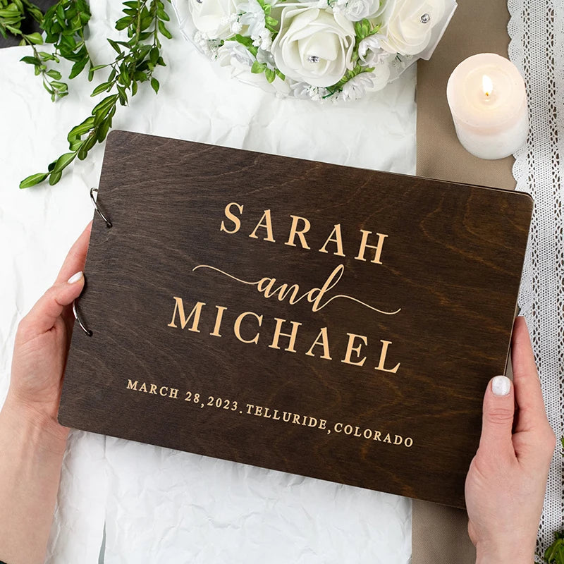 Personalised Wedding Wooden Guest Book Rustic A5/A4 Sign-in Book Mr Mrs Photo Album Wedding Keepsake Engagement Anniversary Gift