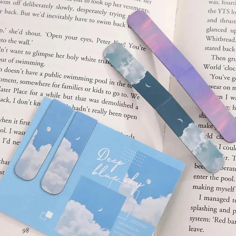 2Pcs Magnetic Bookmark Beautiful Scenery Clouds Simple Literary Pattern Bookmark Reading Tool School Office Supplies Accessory