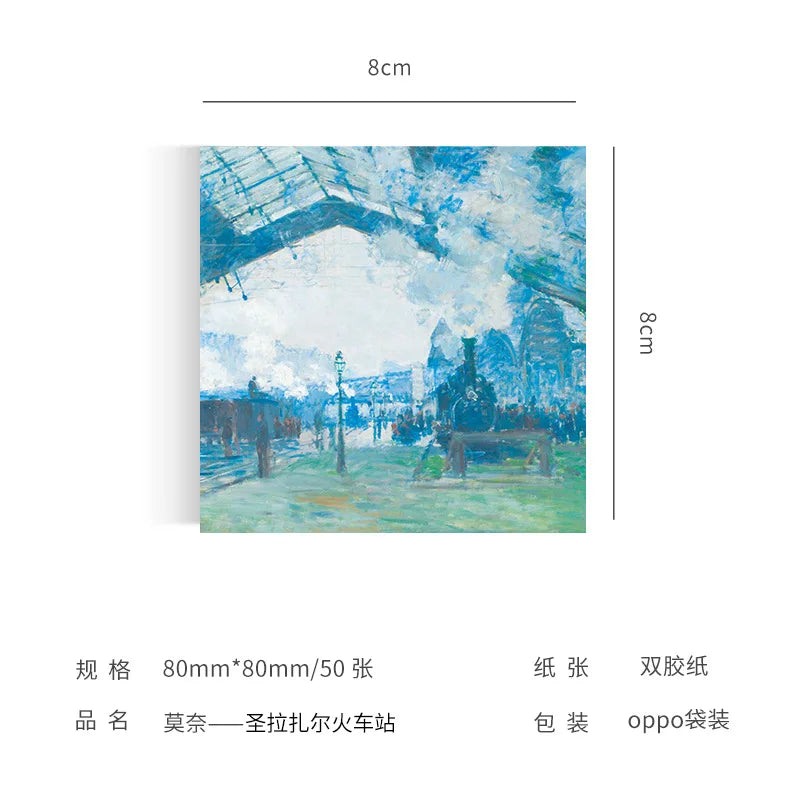 Painting Memo Pad Monet Van Gogh No-sticky Note Decal Scrapbooking DIY Notepad Diary Stationery School Supplies