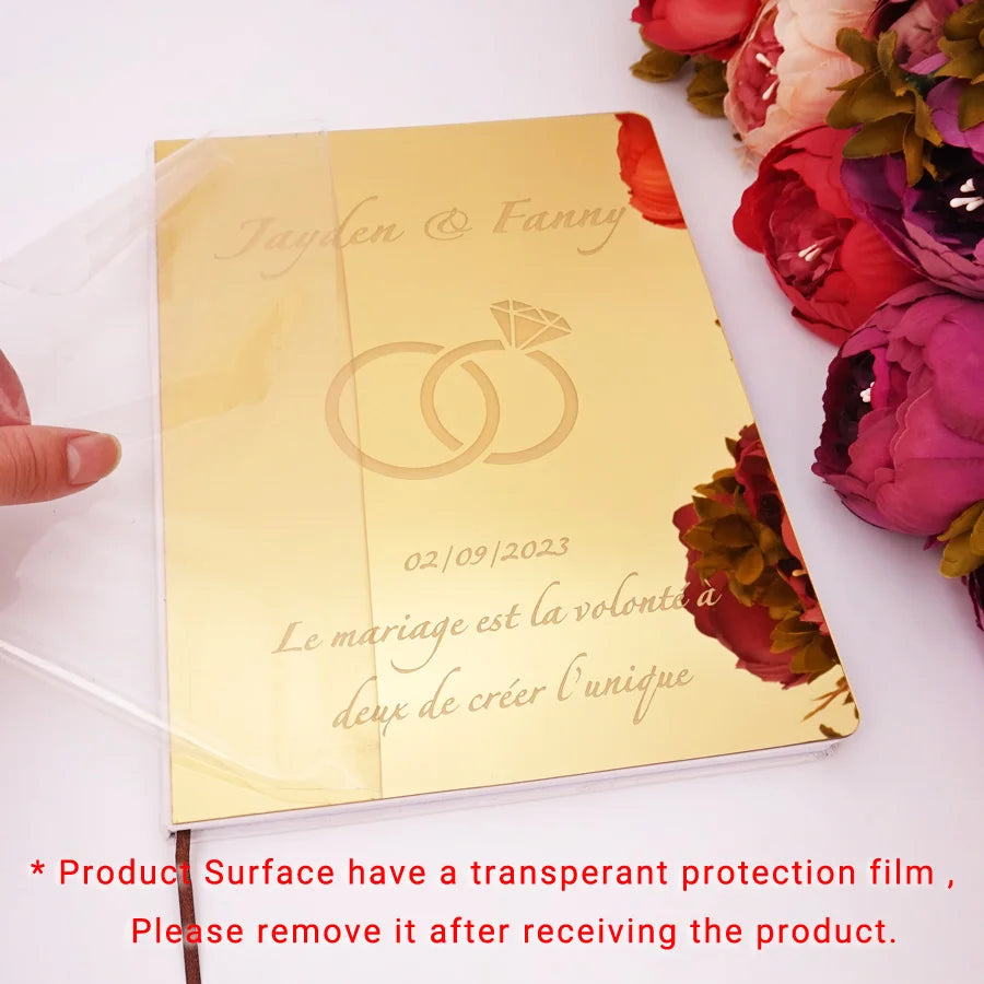 Custom Acrylic Mirror Cover Vertical Style Wedding Guest Book Blank Pages Personalized Name Guestbook Party Decoration Supplies