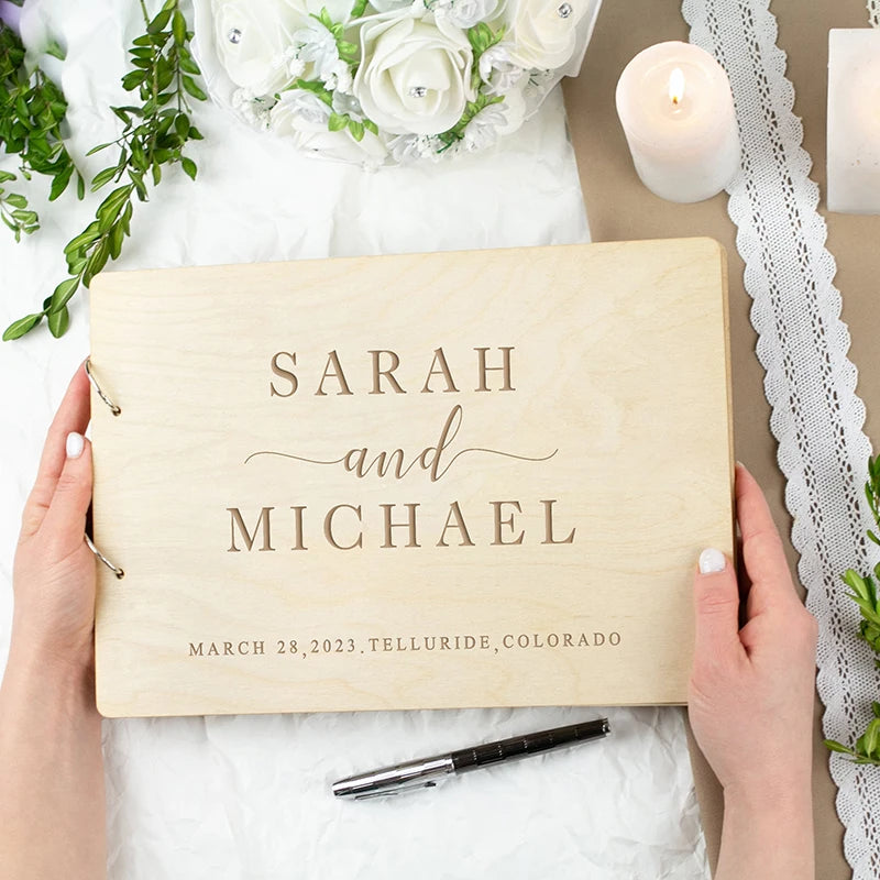 Personalised Wedding Wooden Guest Book Rustic A5/A4 Sign-in Book Mr Mrs Photo Album Wedding Keepsake Engagement Anniversary Gift