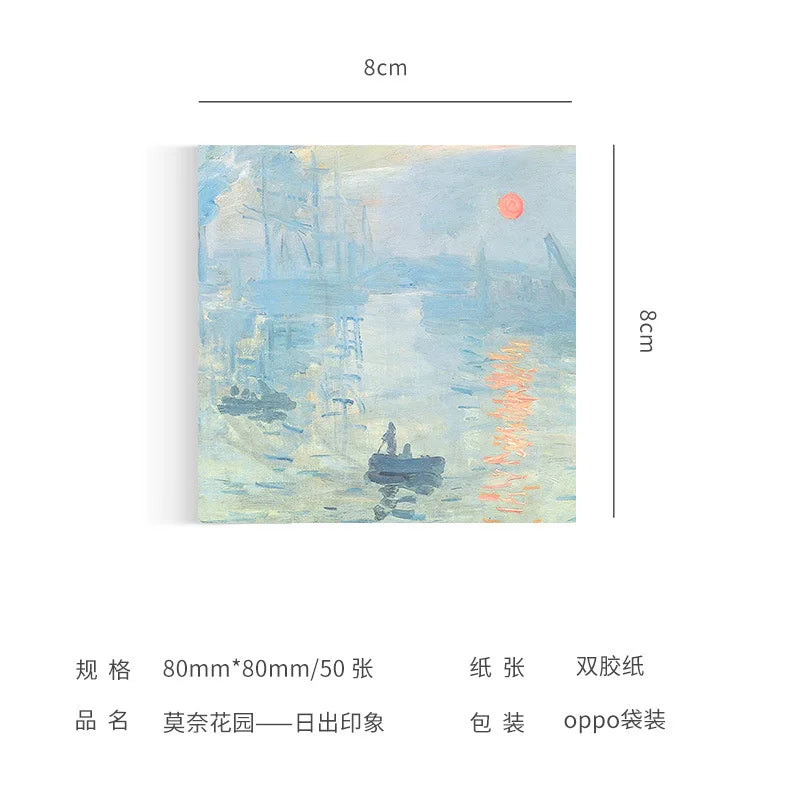 Painting Memo Pad Monet Van Gogh No-sticky Note Decal Scrapbooking DIY Notepad Diary Stationery School Supplies