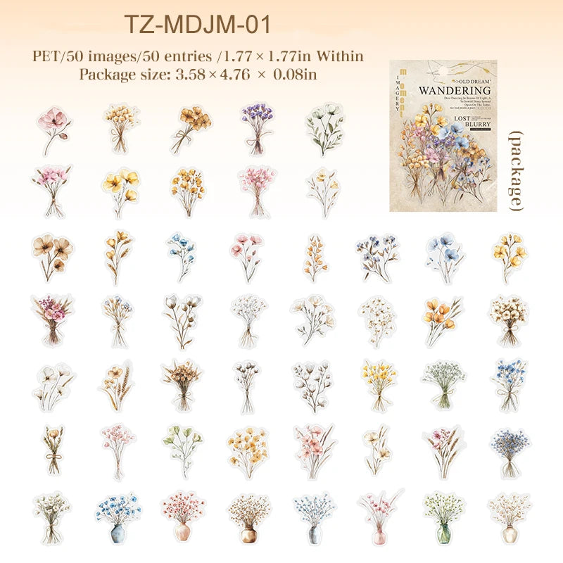 JIANWUDream of Delirium Series Vintage Flower Butterfly Label Landscape Material Collage PET Sticker Creative Journal Stationery