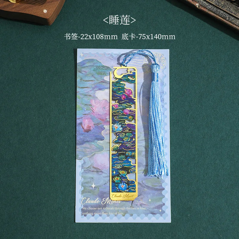 Flowers Glimpse Series Bookmark Creative Retro Famous Painting Metal Handbook Pendant Reading Book Clip Gift Cute