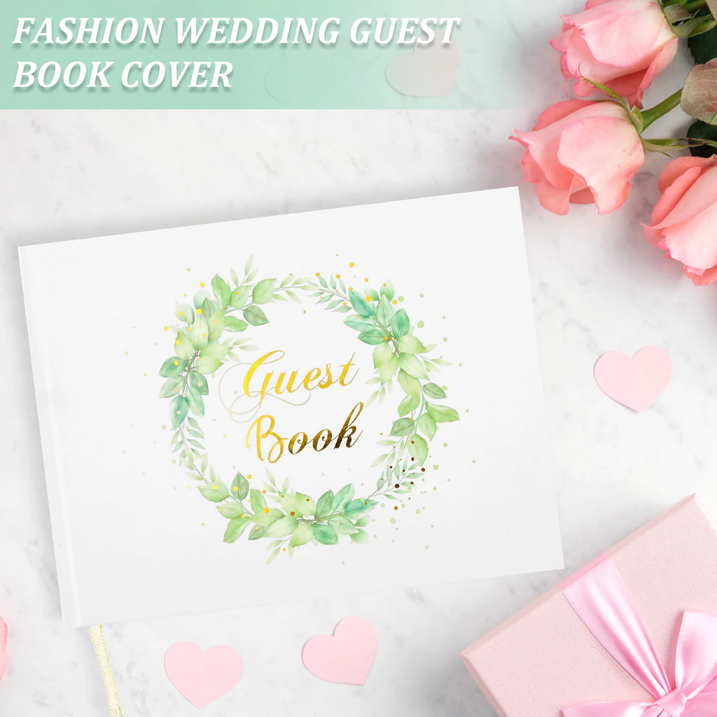 Wreath Print Cover Wedding Guest Book Versatile Smooth Writing Memory Wedding Book With 2 Pen for Baby Shower Anniversary