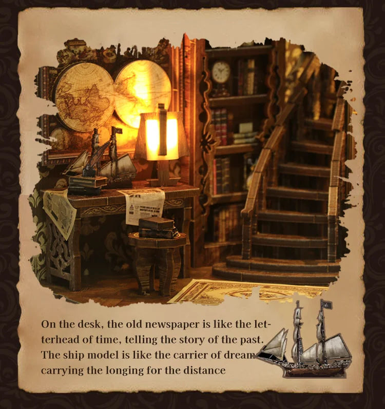 SnapTogs DIY Antique Book Collection Room Book Nook 3D Wooden Puzzle Miniature Dollhouse Tiny House Roombox Craft Kit for Gift