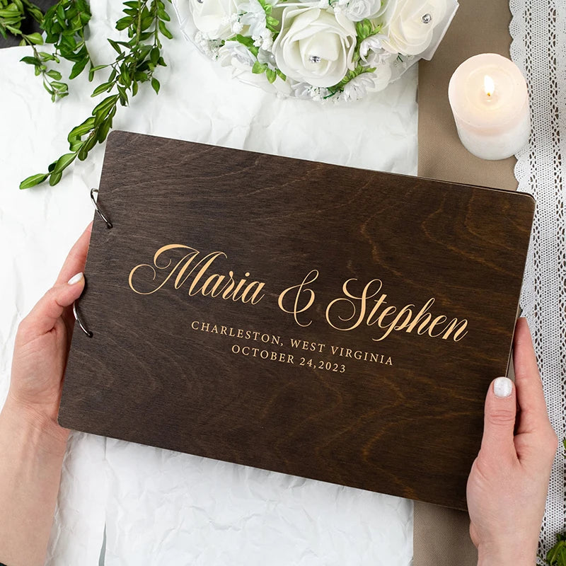 Personalised Wedding Wooden Guest Book Rustic A5/A4 Sign-in Book Mr Mrs Photo Album Wedding Keepsake Engagement Anniversary Gift