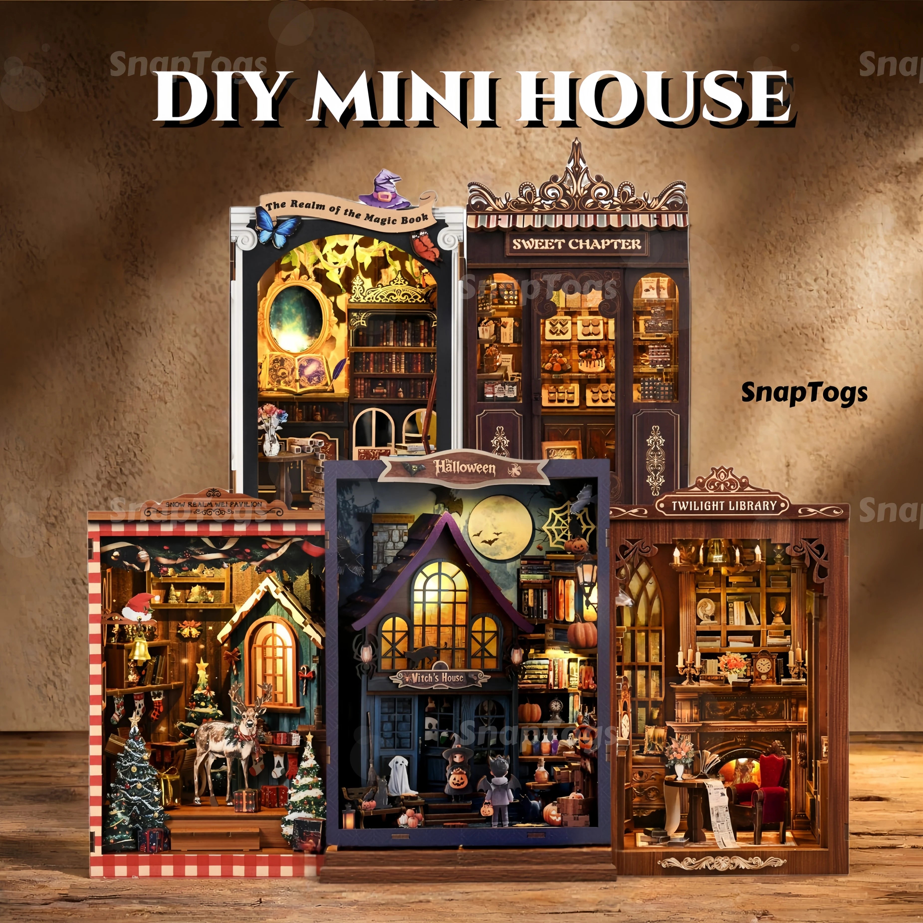 SnapTogs Enchanting DIY Miniature House Vintage Doll House & Tiny House Craft Kits 3D Wooden Puzzle Set for Book Nook & Roombox