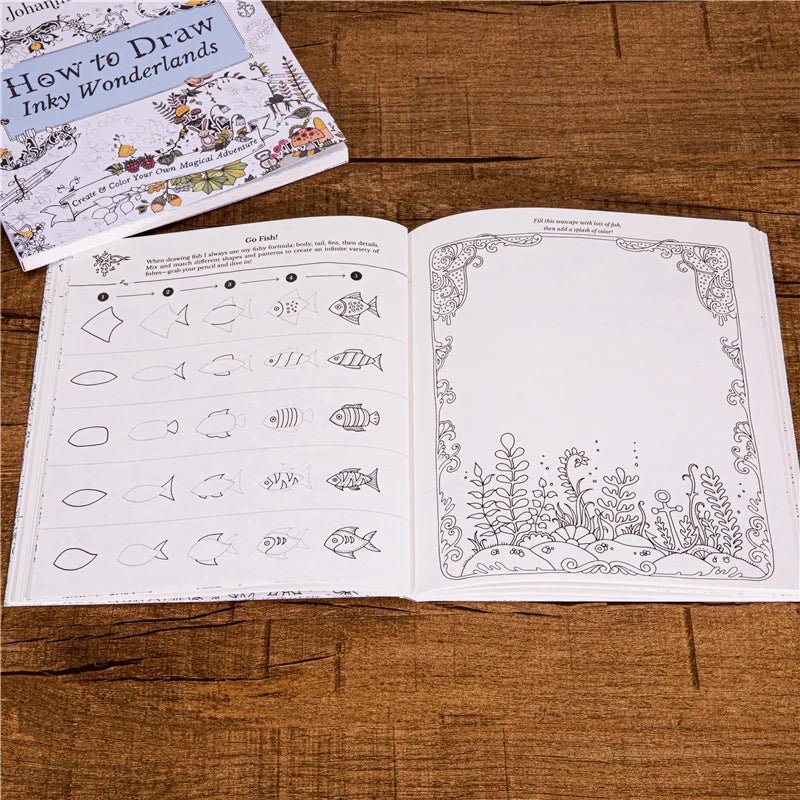 Bview Art Stress Relief Adult Coloring Book: How to Draw Inky Wonderlands Step-by-Step - Relaxing Art Therapy