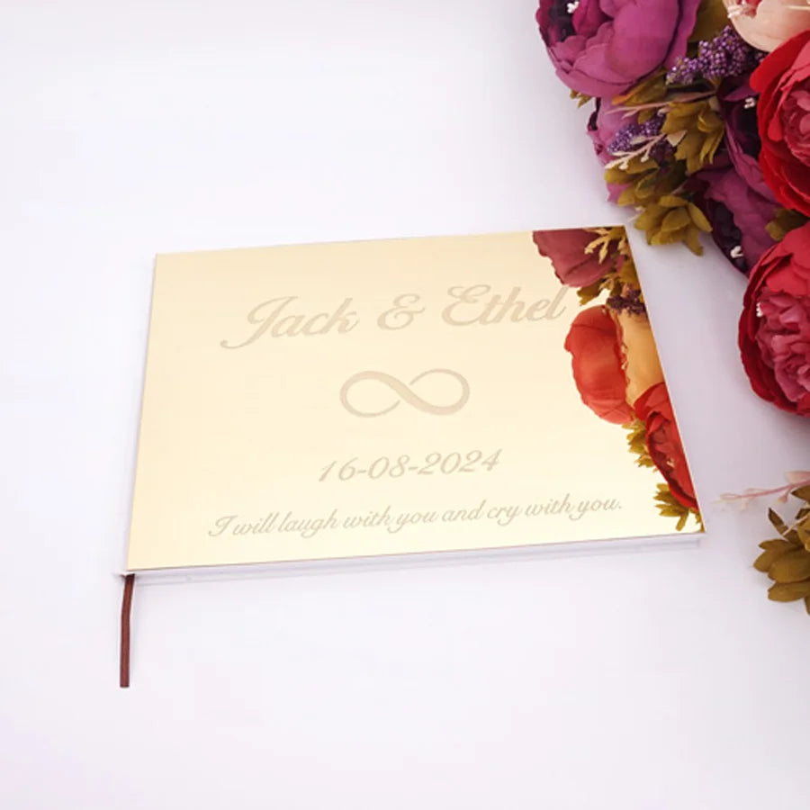 25x18cm Different Styles Personalized Unique Wedding Signature Guest Book Acrylic Mirror Cover Horizontal Book For Party Decor
