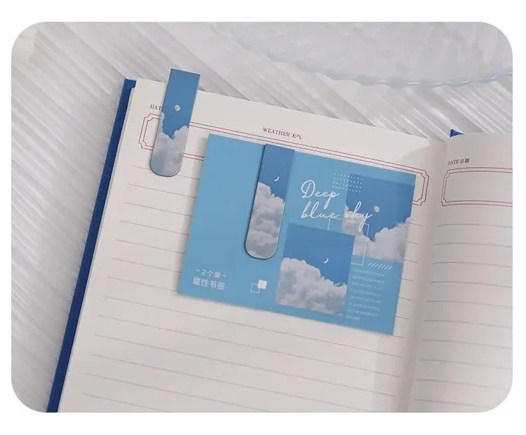 2Pcs Magnetic Bookmark Beautiful Scenery Clouds Simple Literary Pattern Bookmark Reading Tool School Office Supplies Accessory