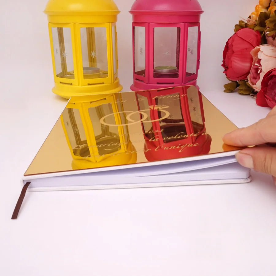Custom Acrylic Mirror Cover Vertical Style Wedding Guest Book Blank Pages Personalized Name Guestbook Party Decoration Supplies