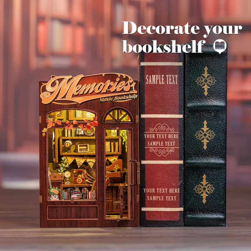 CUTEBEE DIY Book Nook Kit Miniature Wooden Dollhouse with Lights Bookshelf Insert 3D Puzzle Decor Model for Gifts Owl Bookstore