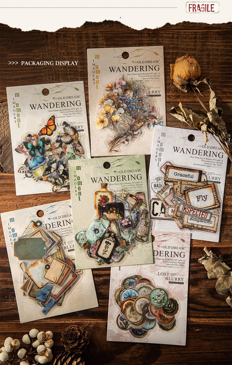JIANWUDream of Delirium Series Vintage Flower Butterfly Label Landscape Material Collage PET Sticker Creative Journal Stationery