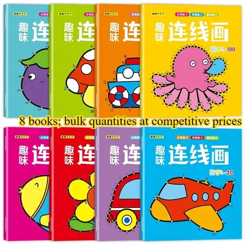 8 Books Children's Digital Connectivity and Coloring Book Set Suitable for Ages 3-6 Art Supplies Office School