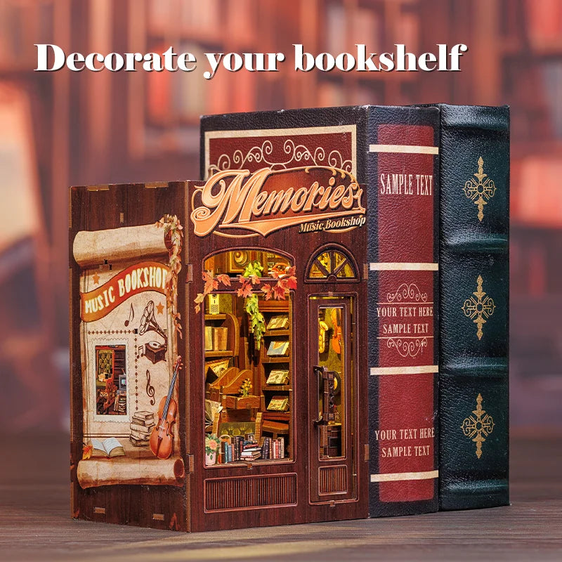 CUTEBEE DIY Book Nook Kit Miniature Wooden Dollhouse with Lights Bookshelf Insert 3D Puzzle Decor Model for Gifts Owl Bookstore