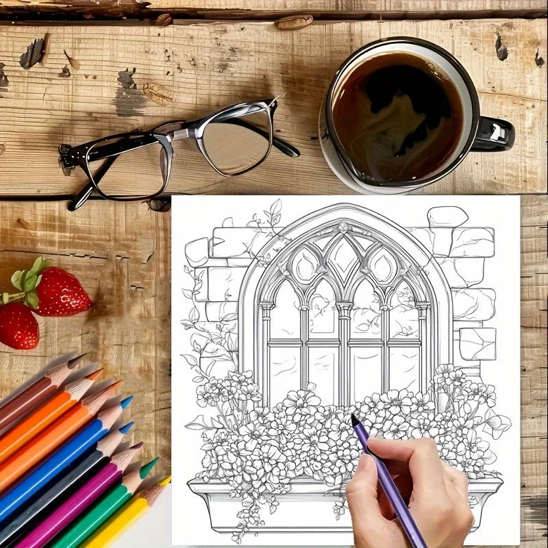 28 Pages Dreamy Window Coloring Book for Adult Stress Reduction | Colouring Book for Stress Relief and Mood Reduction Valentine
