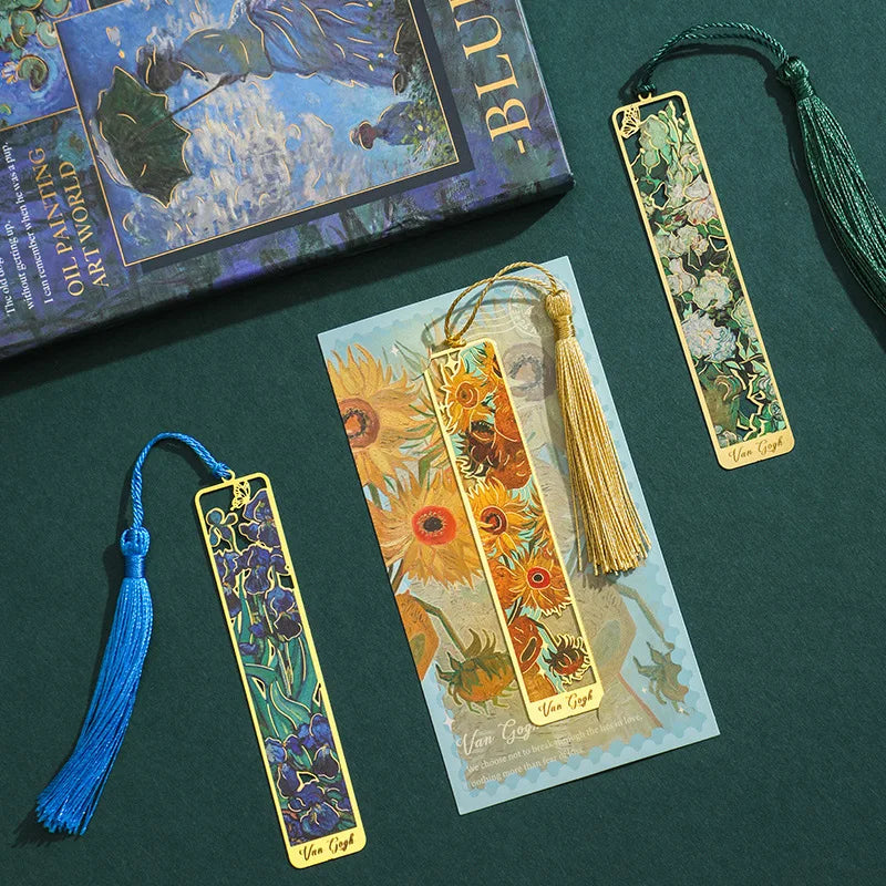Flowers Glimpse Series Bookmark Creative Retro Famous Painting Metal Handbook Pendant Reading Book Clip Gift Cute