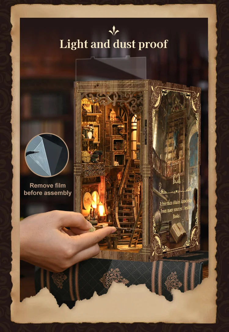 SnapTogs DIY Antique Book Collection Room Book Nook 3D Wooden Puzzle Miniature Dollhouse Tiny House Roombox Craft Kit for Gift