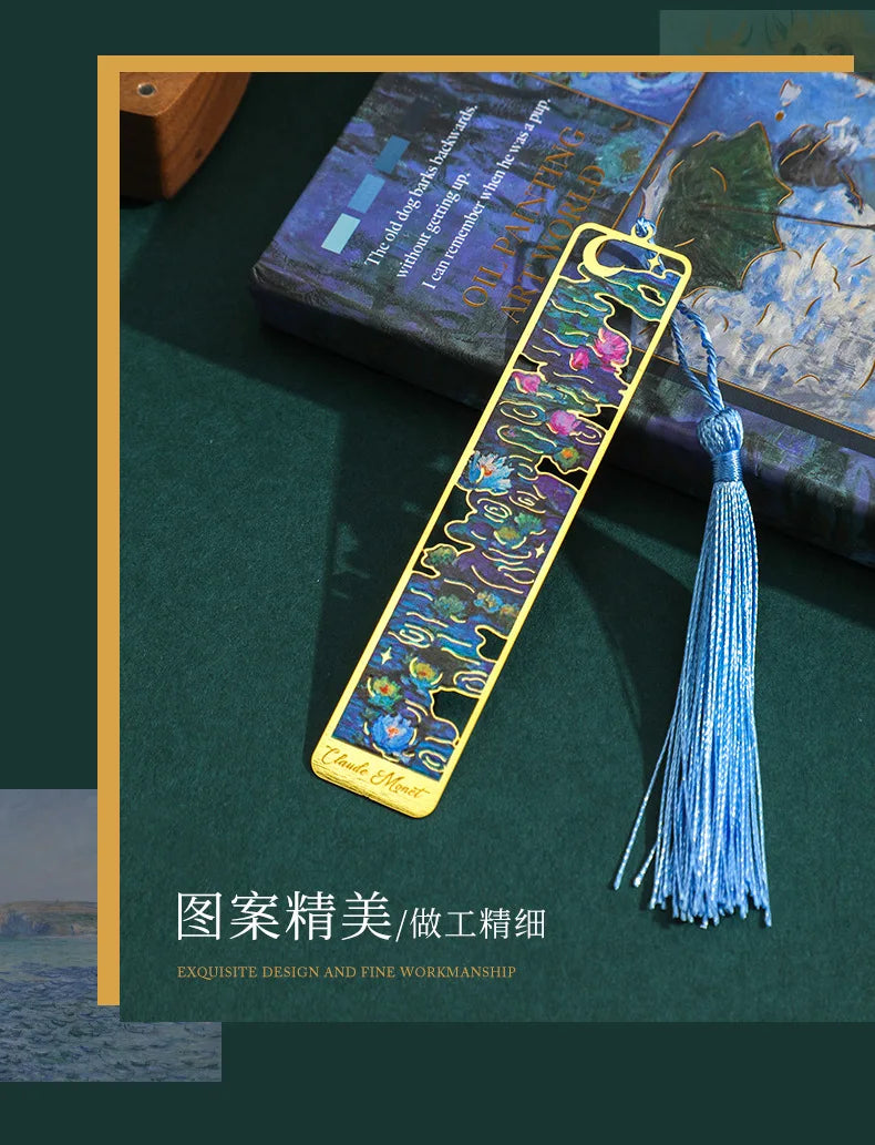 Flowers Glimpse Series Bookmark Creative Retro Famous Painting Metal Handbook Pendant Reading Book Clip Gift Cute