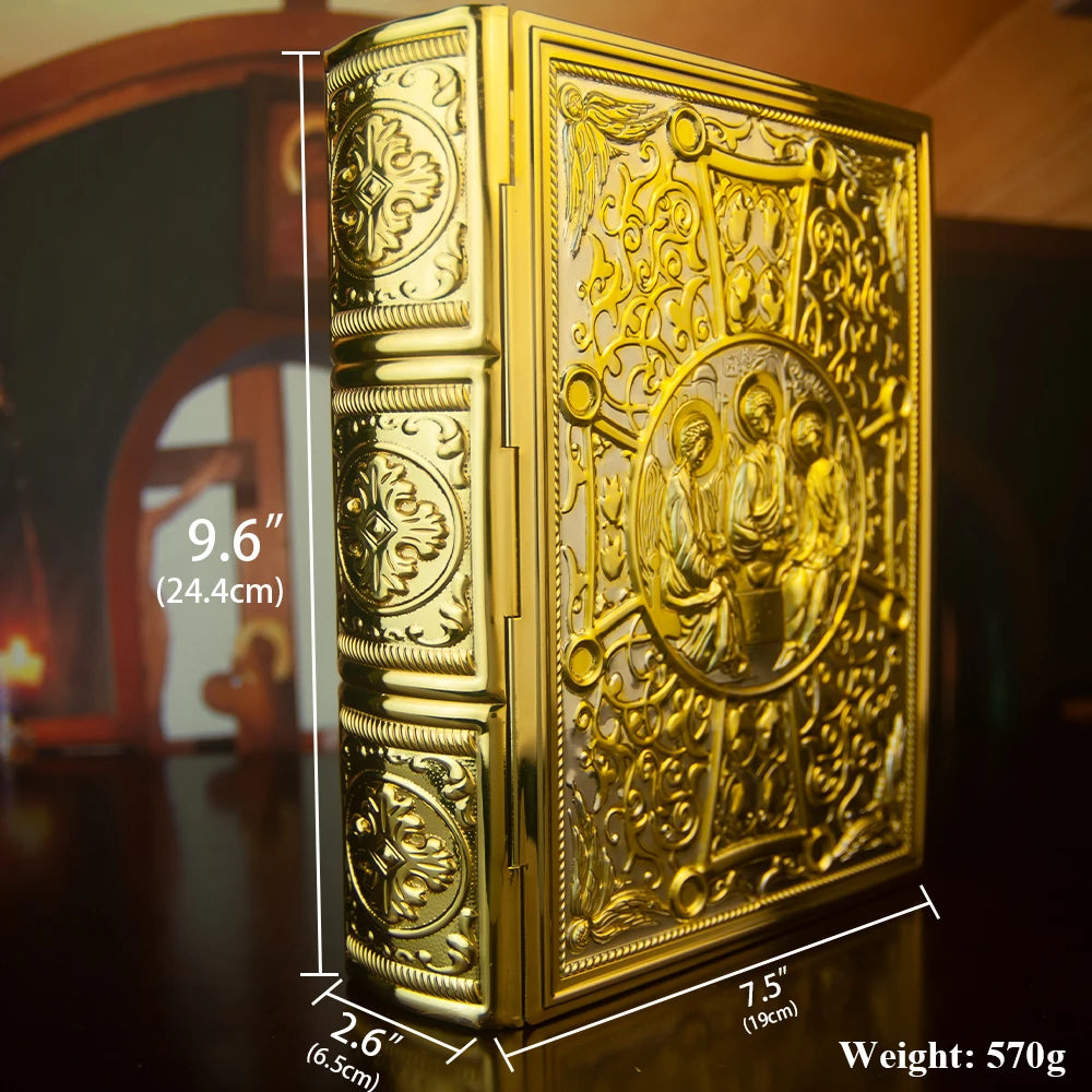 HTISOK Orthodox Bible Book Cover Gold Plated Enamel with Trinity Icon Liturgical Religious Book Case Orthodox Bible Book Cover