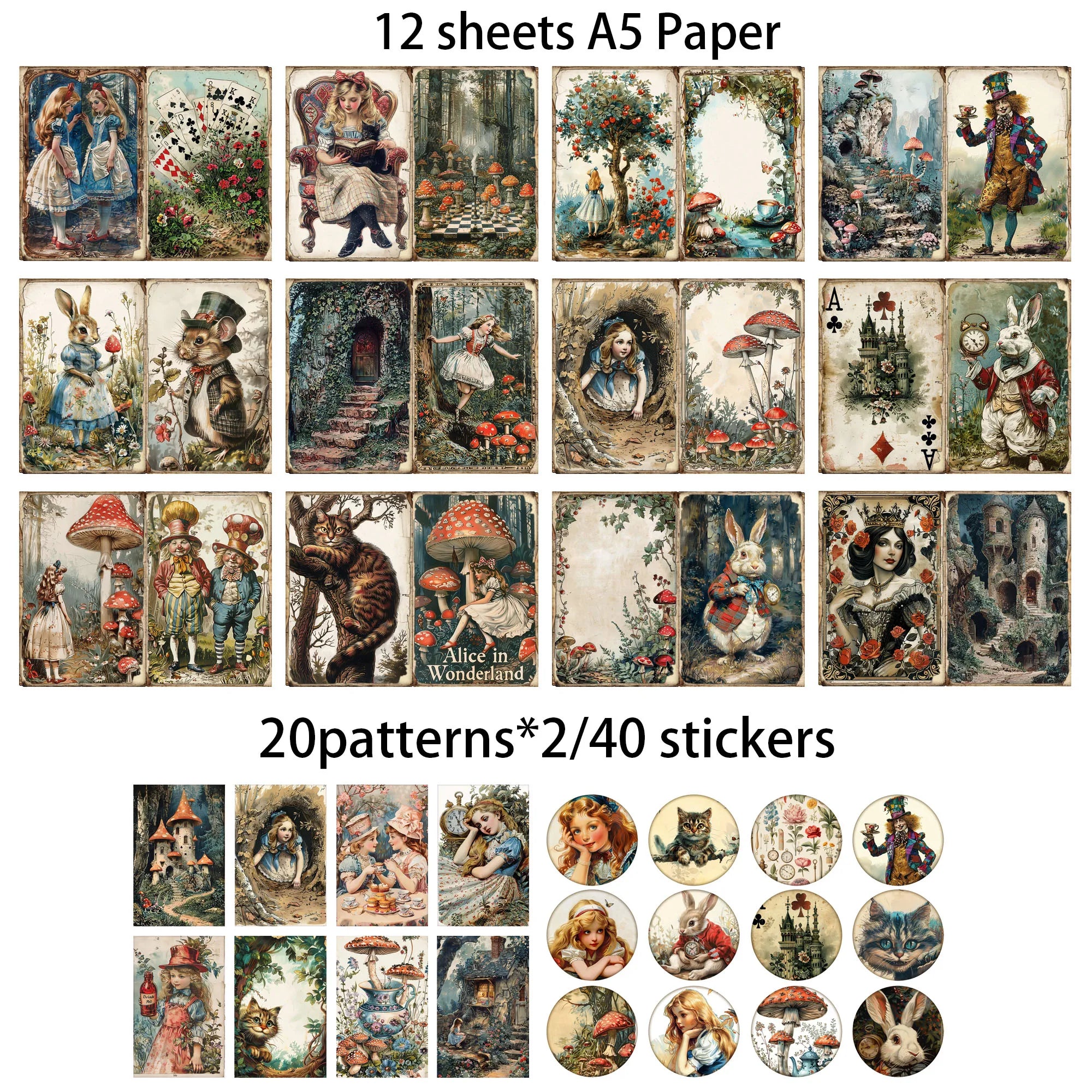 JAIIMAN 52pieces Mushroom Wonderland Junk Journal Set,for Arts Crafts,Holiday Party,Arts Crafts,Scrapbooking Supplies,DIY Crafts