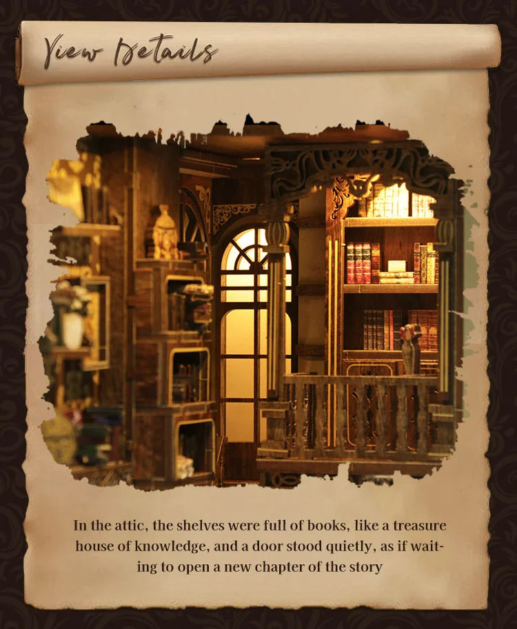 SnapTogs DIY Antique Book Collection Room Book Nook 3D Wooden Puzzle Miniature Dollhouse Tiny House Roombox Craft Kit for Gift