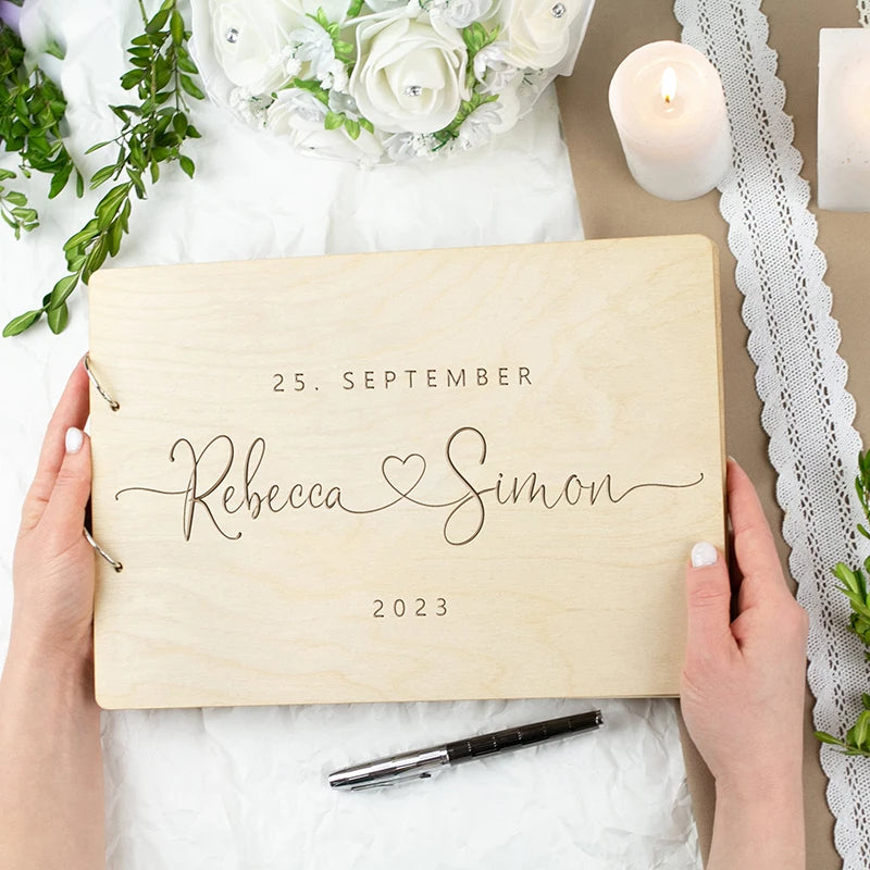 Personalised Wedding Wooden Guest Book Rustic A5/A4 Sign-in Book Mr Mrs Photo Album Wedding Keepsake Engagement Anniversary Gift