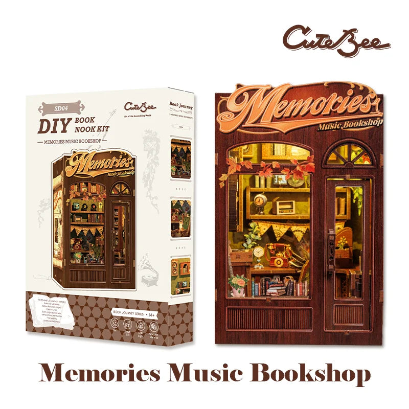 CUTEBEE DIY Book Nook Kit Miniature Wooden Dollhouse with Lights Bookshelf Insert 3D Puzzle Decor Model for Gifts Owl Bookstore