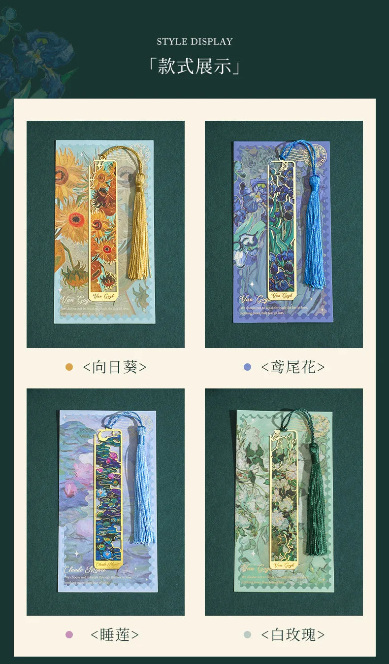 Flowers Glimpse Series Bookmark Creative Retro Famous Painting Metal Handbook Pendant Reading Book Clip Gift Cute