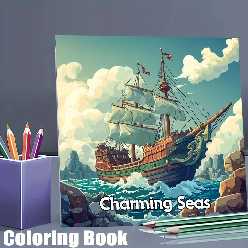 28 Pages Charming Seas Coloring Book for Adult Stress Reduction | Colouring Book for Relax and Mood Reduction Valentine's Day