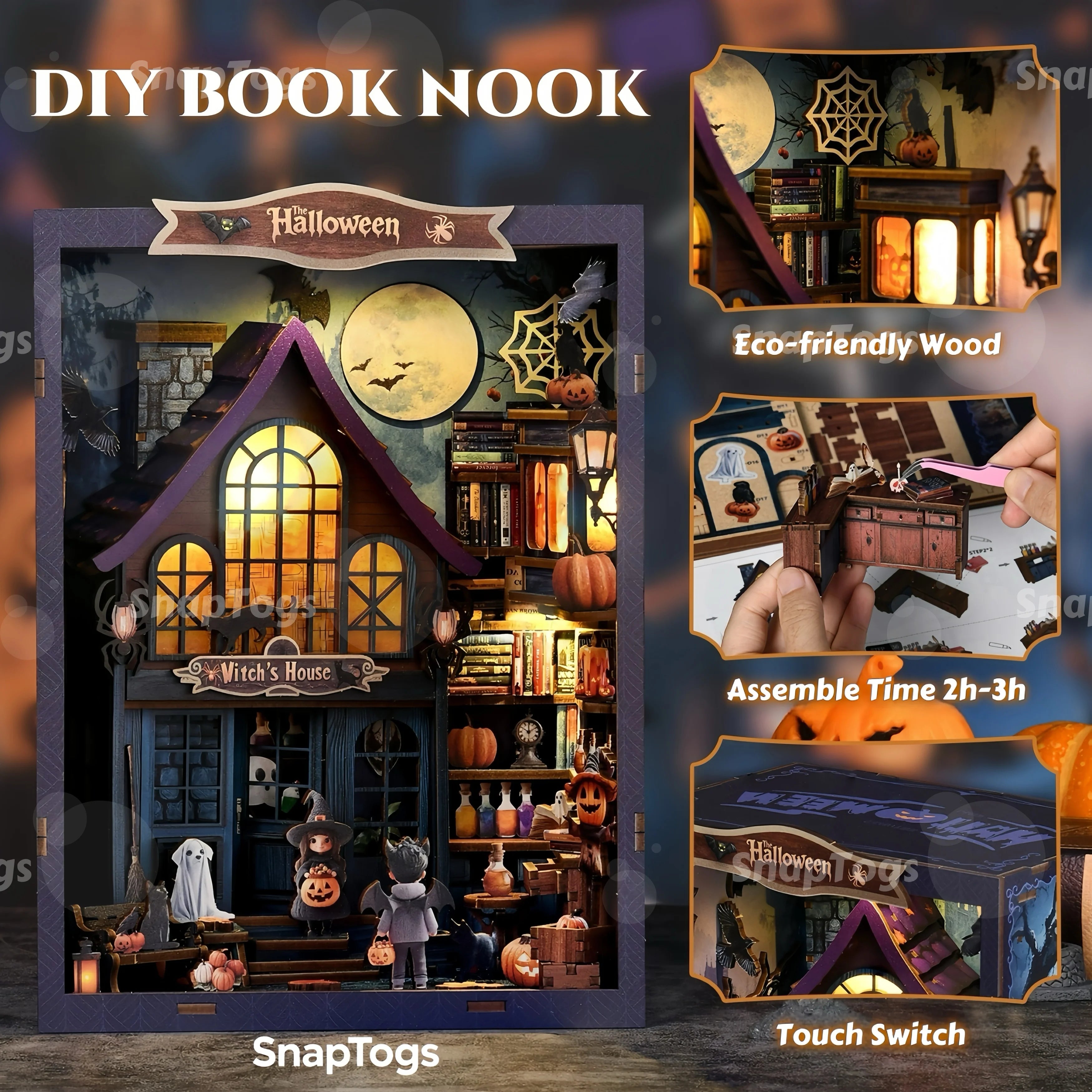 SnapTogs Enchanting DIY Miniature House Vintage Doll House & Tiny House Craft Kits 3D Wooden Puzzle Set for Book Nook & Roombox